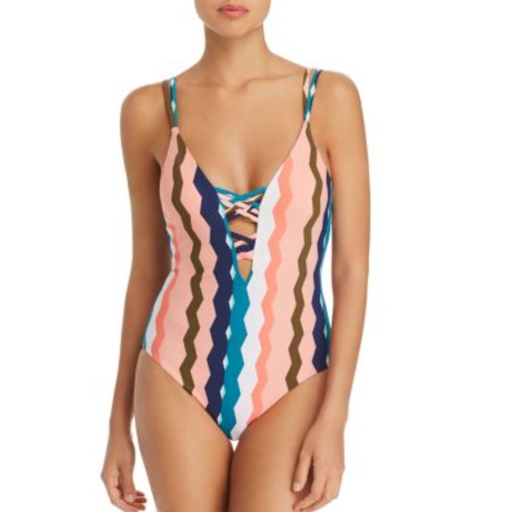 Red carpet one piece swimsuit tanzania strappy plunge S NwT